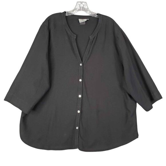 Hot Cotton Shirt Button Up Solid Black Women’s Plus Size 3X Blouse Boxy - Picture 2 of 7